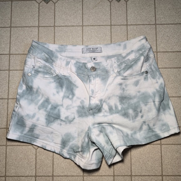 Judy Blue Tie Dyed Blue/White Denim Shorts Women's Size Medium Stretch - Picture 1 of 8